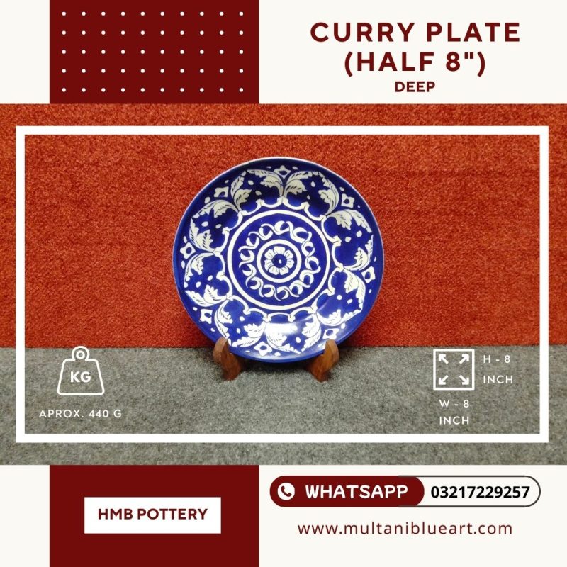 Curry Plate Deep (Half 8 Inch) - Multani Blue Pottery