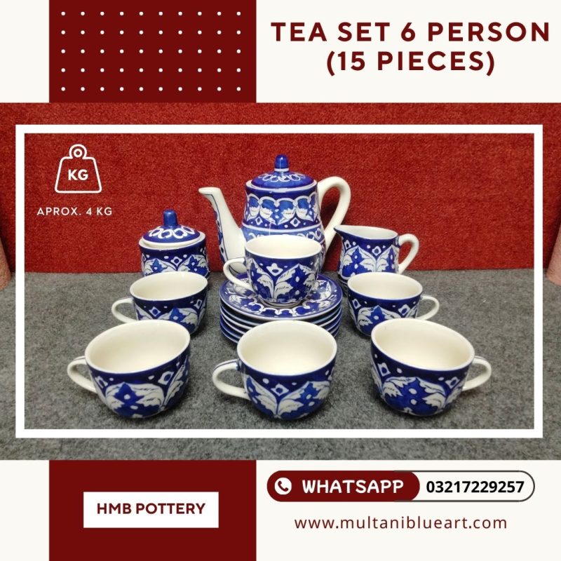 Tea Set 6 Person (15 Pieces) - Multani Blue Pottery