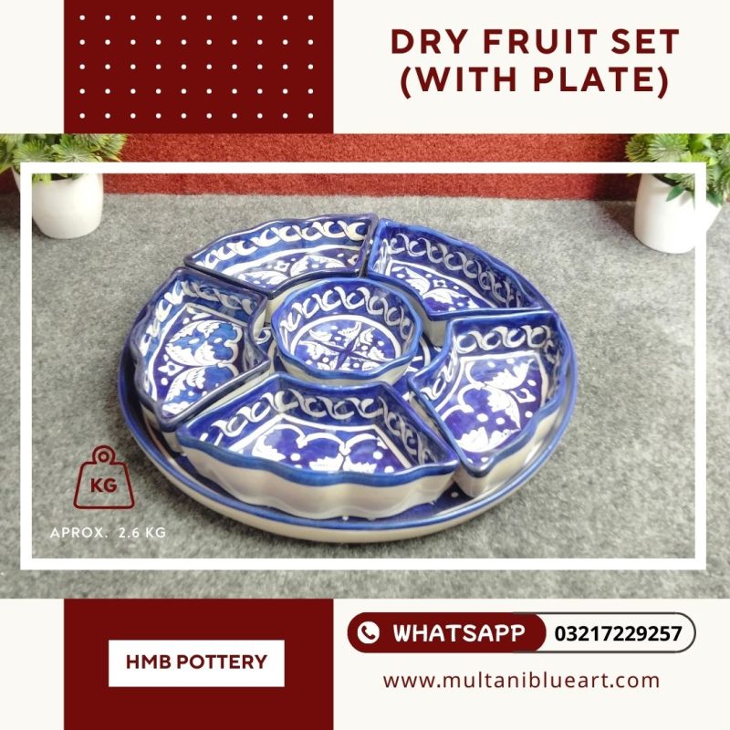 Dry Fruit Set (6 Pieces + Pizza Dish) - Multani Blue Pottery