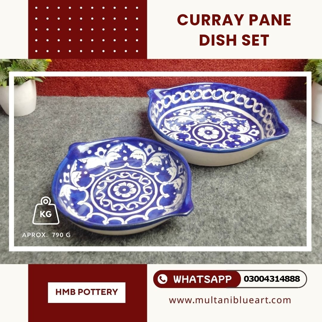 Curray Pane Dish Set - Multani Blue Pottery Curray Pane Dish Set - handmade Multani Blue Pottery