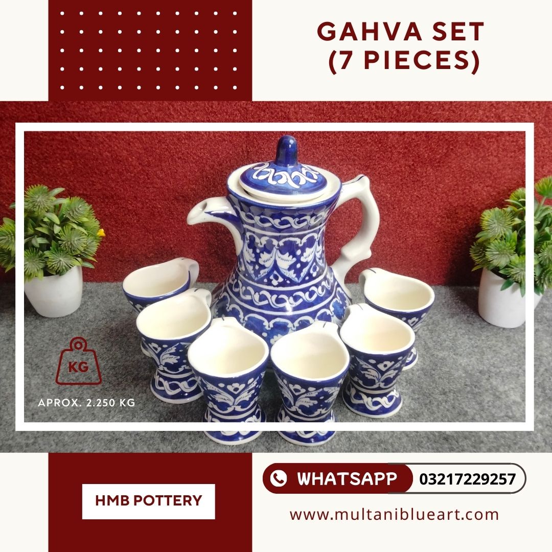 Gehva Set (7 Pices) - Multani Blue Pottery Gehva Set (7 Pices) - Multani Blue Pottery