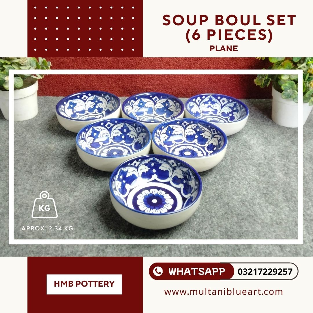 Soup Boul Set Plane (6 Pices) - Multani Blue Pottery Soup Boul Set Plane (6 Pices) - Multani Blue Pottery