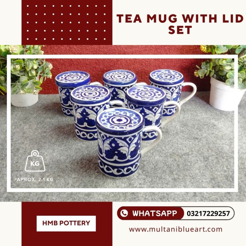 Tea Mug with LID Set - Multani Blue Pottery