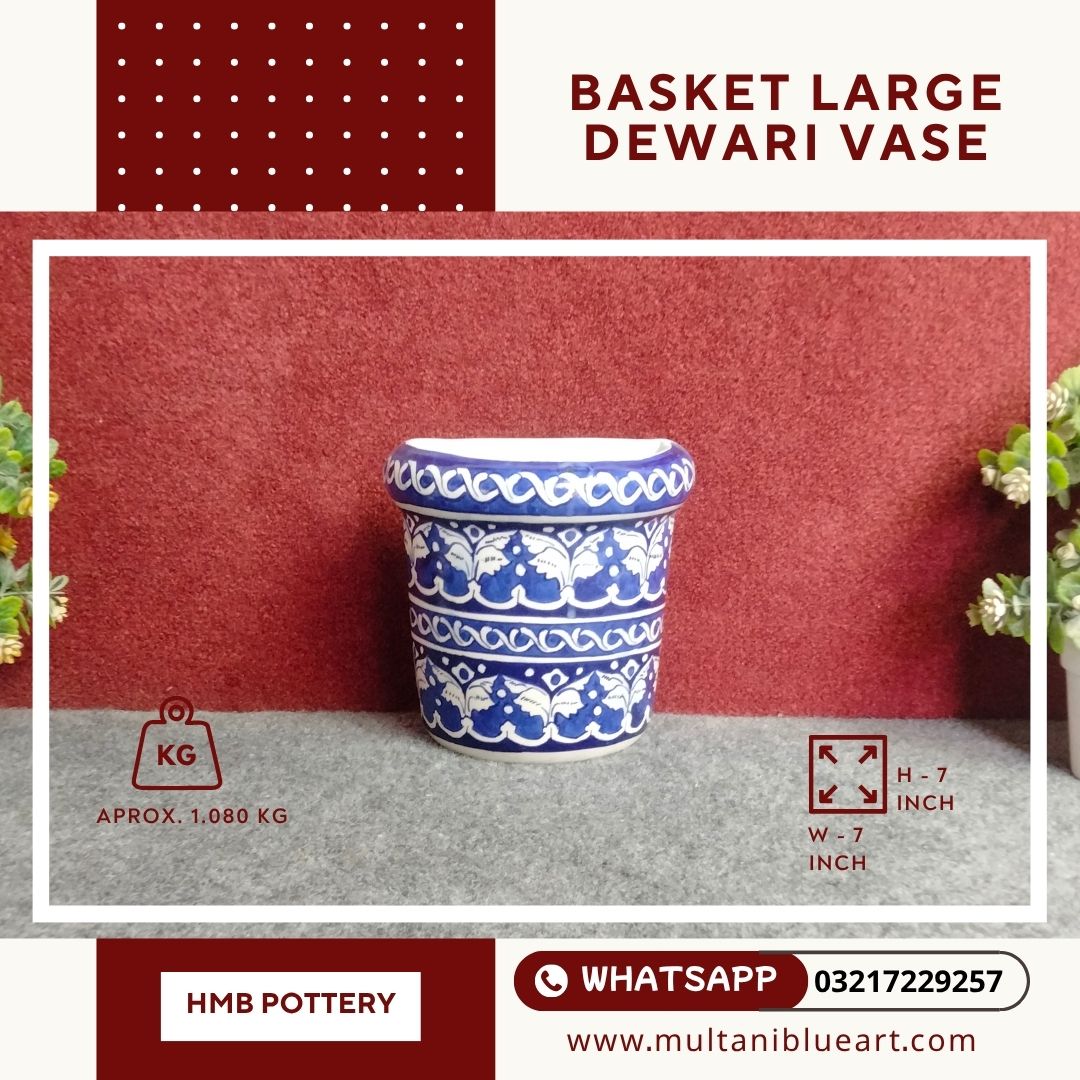 Multani Blue Pottery (3) Basket Large Dewari Vase - Multani Blue Pottery