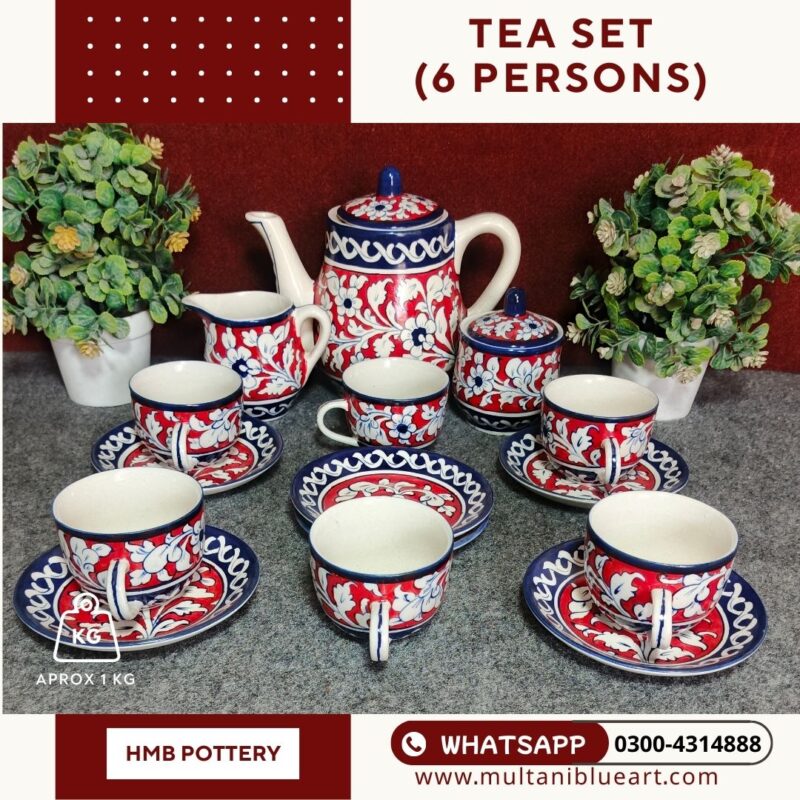 Tea Set 6 Person (15 Pieces) - Full Bharai Red