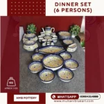 Dinner Set for 6 Persons of Multani Blue Pottery - Full Bharai Yellow