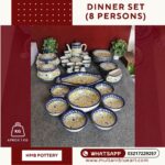 Dinner Set for 8 Persons of Multani Blue Pottery - Full Bharai Yellow