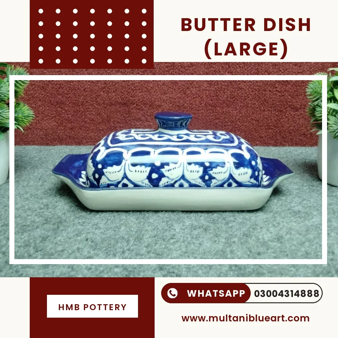 Butter Dish (Large) - Multani Blue Pottery Butter Dish (Large) - Handmade Multani Blue Pottery ceramic butter dish with lid