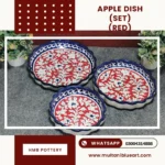 Apple Dish Set - Full Bharai Red Design , handmade Multani Blue Pottery