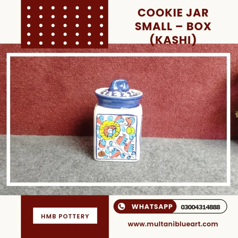 Cookie Jar (Small – Box) - Ghulam Kashi Design , handmade Multani Blue Pottery
