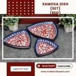 Samosa Dish Set - Full Bharai Red Design , handmade Multani Blue Pottery