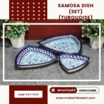 Samosa Dish Set - Full Bharai Terquize Design , handmade Multani Blue Pottery