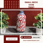 Small Neck Vase - Full Bharai Red Design , handmade Multani Blue Pottery