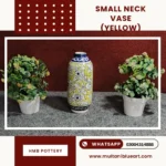 Small Neck Vase - Full Bharai Yellow Design , handmade Multani Blue Pottery
