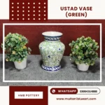 Ustad Vase - Full Bharai Green Design , handmade Multani Blue Pottery