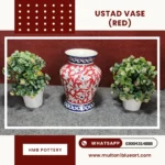 Ustad Vase - Full Bharai Red Design , handmade Multani Blue Pottery