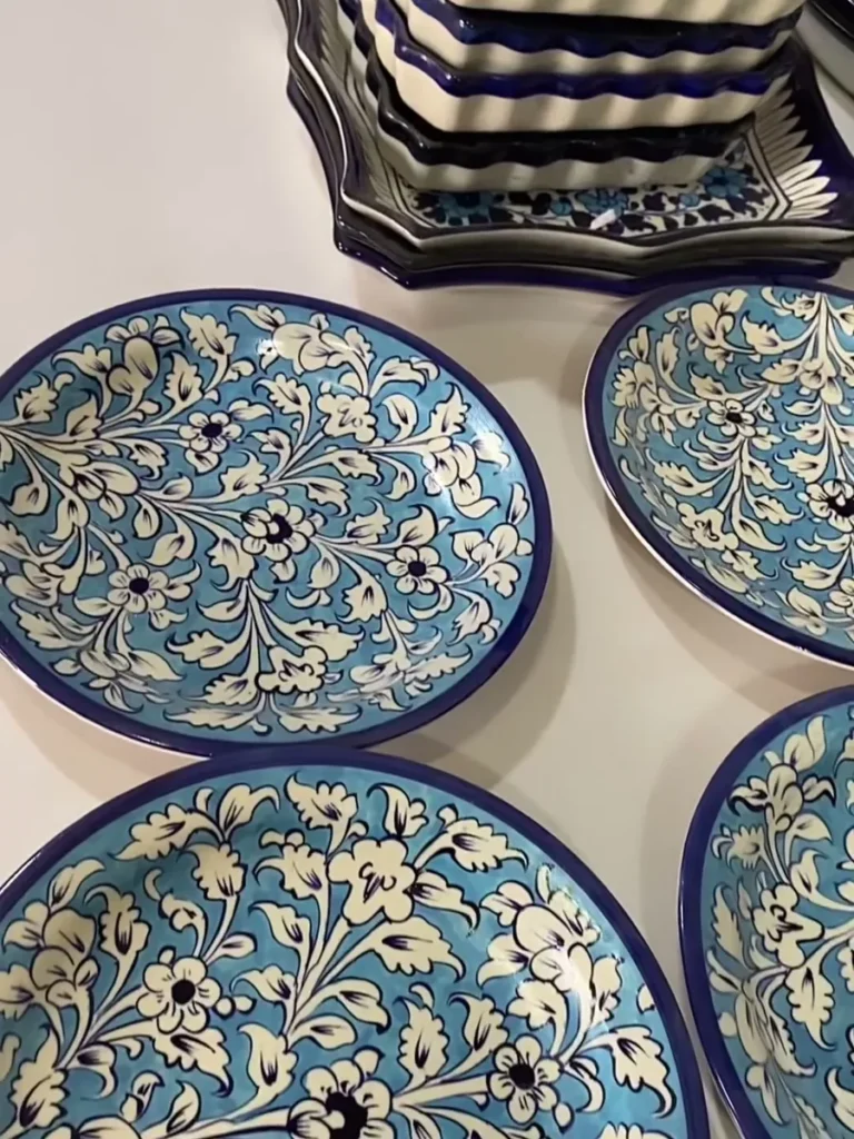 Finished hand painted plates, straight off the drying rack